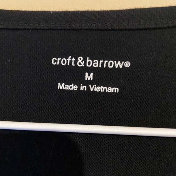 Croft & Barrow Black Knit 3/4 Sleeve White Embroidered Top Blouse Medium Cotton - Picture 7 of 8